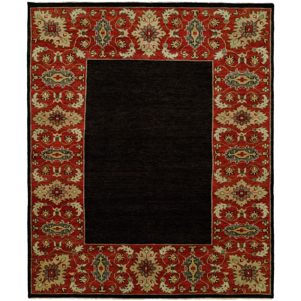 Transitional Red Hand-Knotted Wool Area Rug