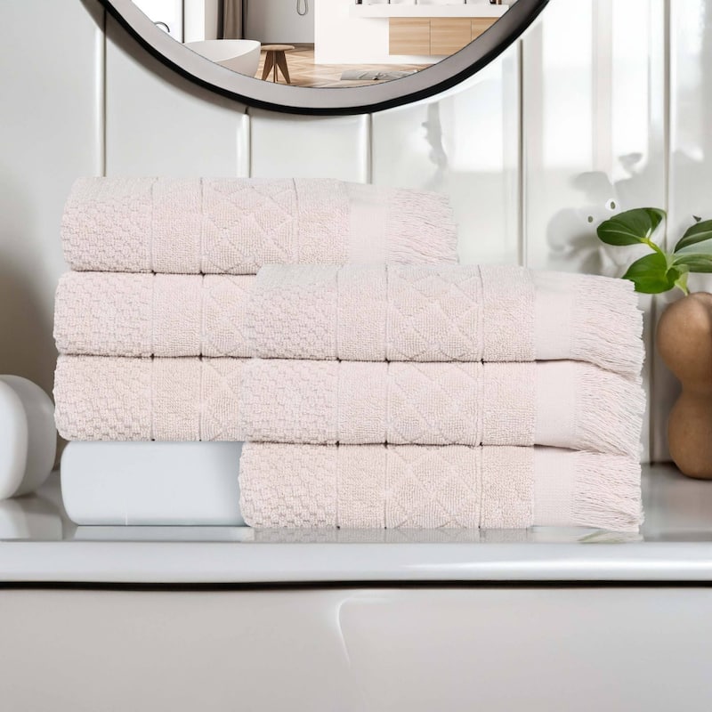 Superior Rolla Cotton Geometric Jacquard Plush Soft Hand Towel Set of 6