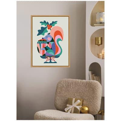 Kate and Laurel Sylvie Framed Canvas Winter Squirrel Christmas Present by Rachel Lee