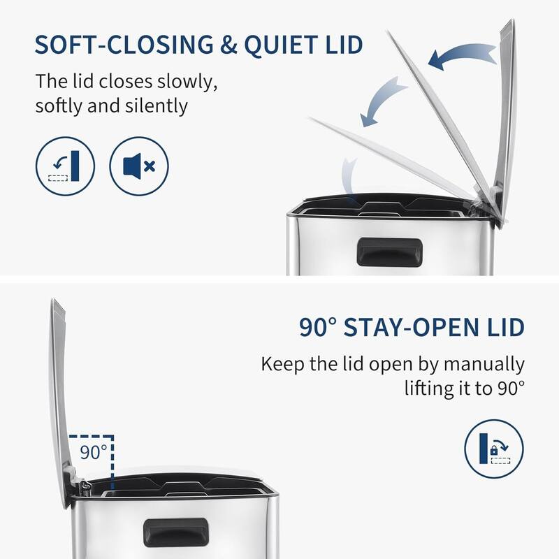 16-Gallon Soft-Close Lids Dual Compartment Trash Can Recycling Bin for Kitchen