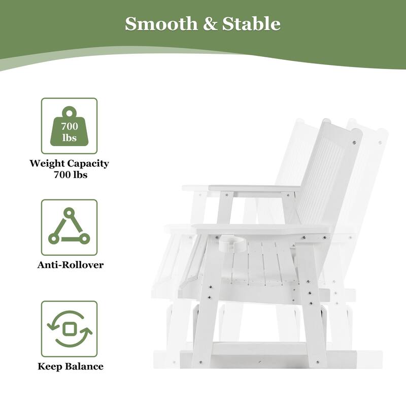 HIPS Patio Glider 2-Seat with Cup Holders, Heavy Duty 900 LB, All-Weather Resistant