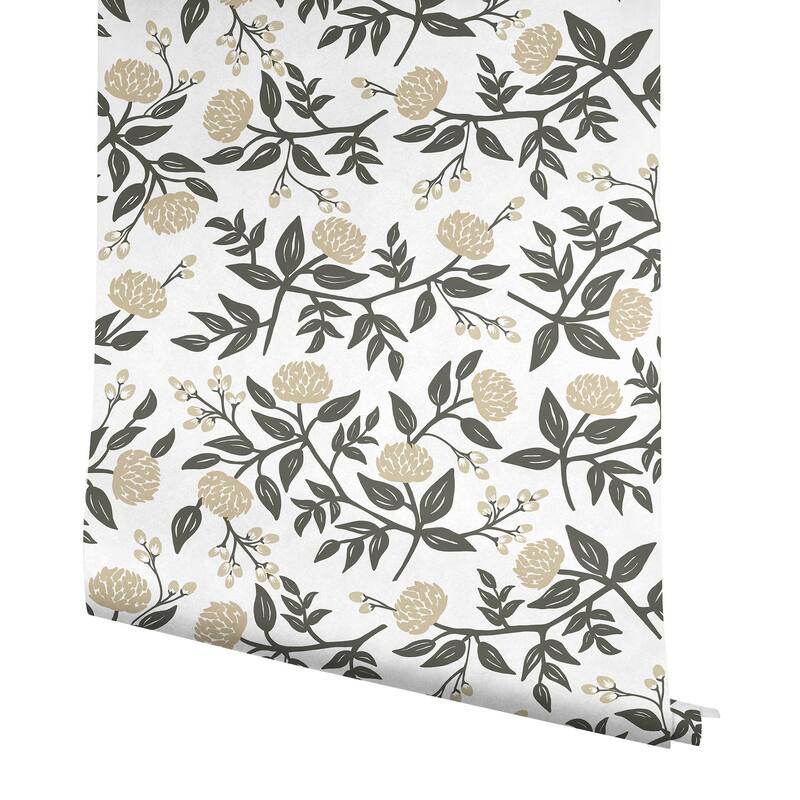Rifle Paper Co. Peonies Gold Floral Premium Peel + Stick Wallpaper