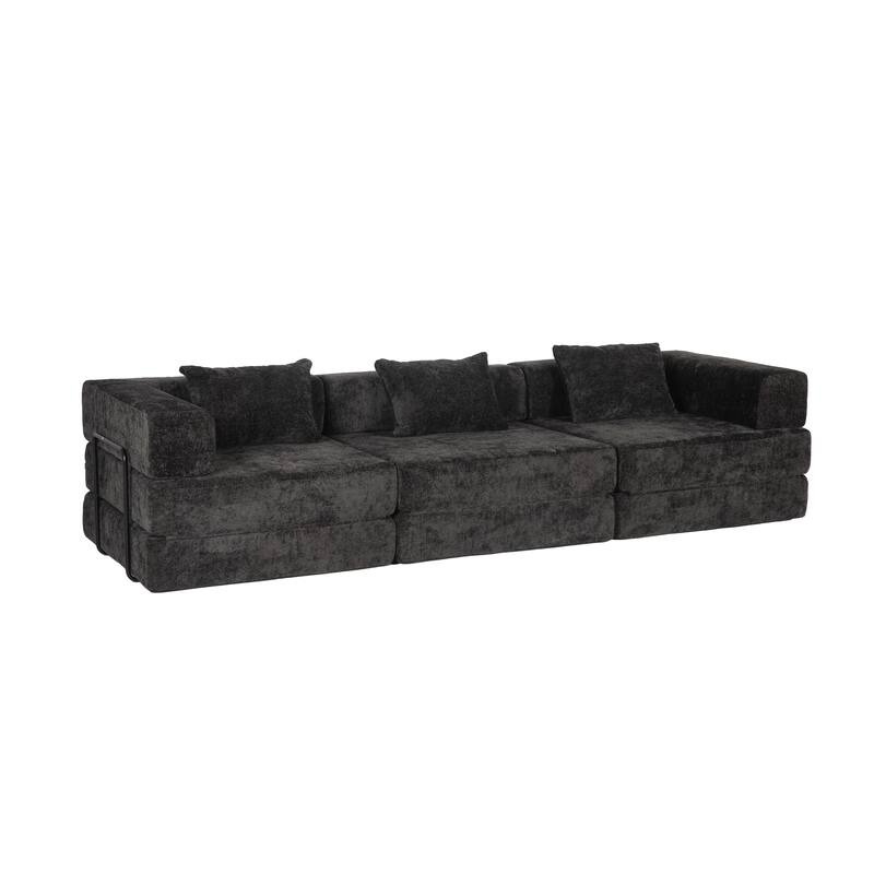 Chenille Fabric Compression Sofa, Boneless Modular Sectional Sofa, Convertible Floor Sofa Bed with Fixed-Shape Frame