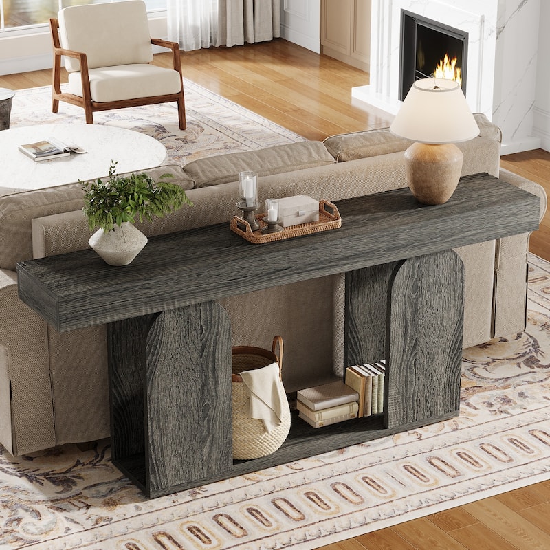 Long Wood Entryway Table, Storage Shelf Sofa Console Table, Living Room Hallway Foyer Behind Couch