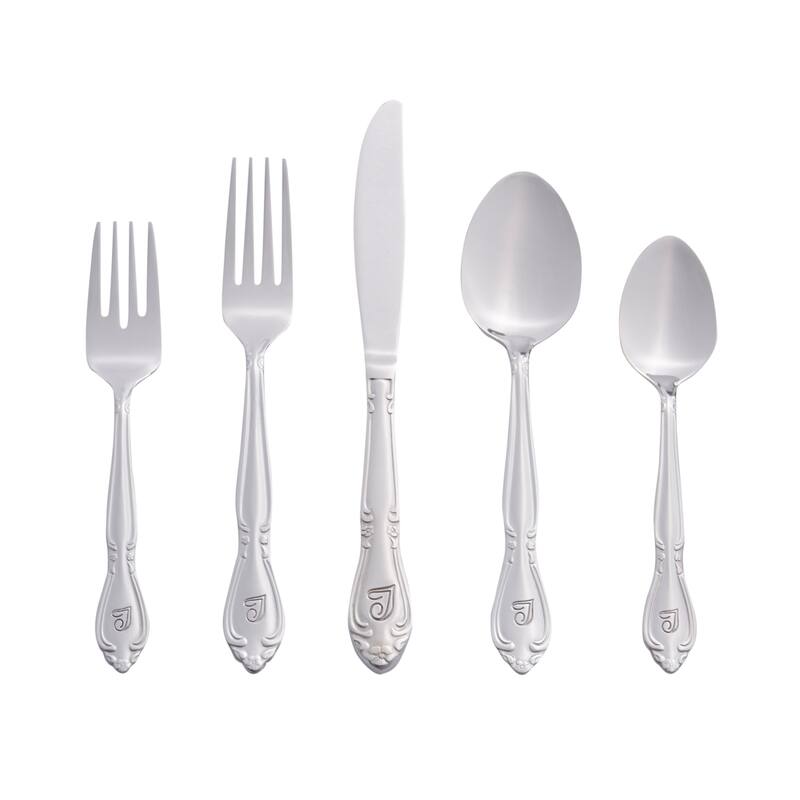 RiverRidge Rose Flatware 46-Piece Monogrammed and Non-Monogrammed Stainless Steel Silverware Set for 8