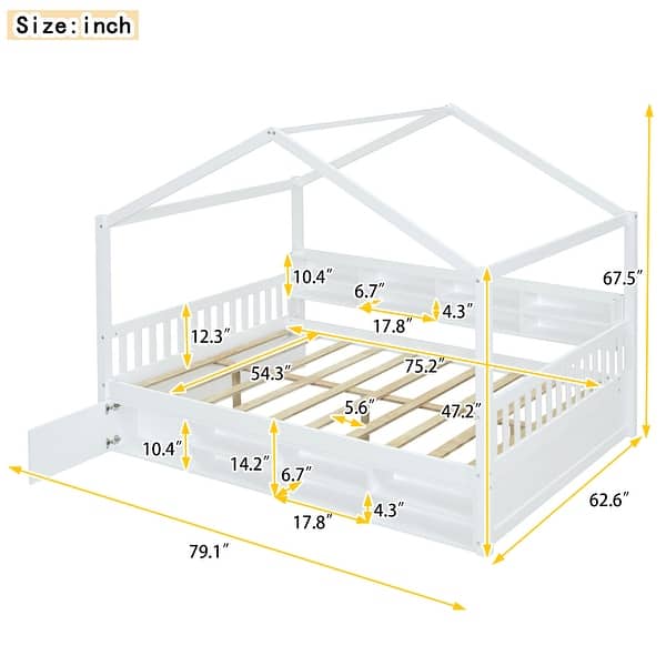 dimension image slide 2 of 3, Wooden House Bed with Shelves and Storage