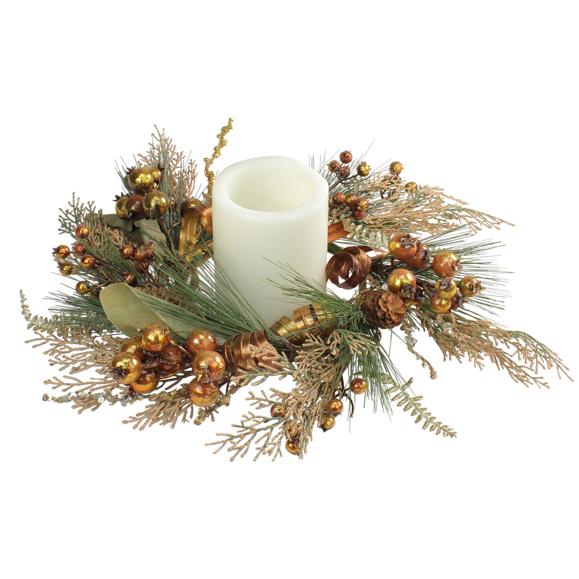 Shop Black Friday Deals On 16 Brown Ribbon Berry Pine Cone Artificial Christmas Pillar Candle Ring Overstock 16542091