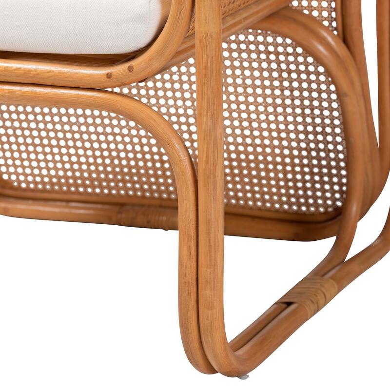 Cambridge Natural Rattan Armchair - Handcrafted with Cushion, Rounded Frame with Cane Woven Panels, for Living Room or Sunroom
