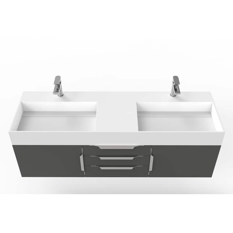 Amazon 60" Wall Mounted Bathroom Vanity Set w/ White Top