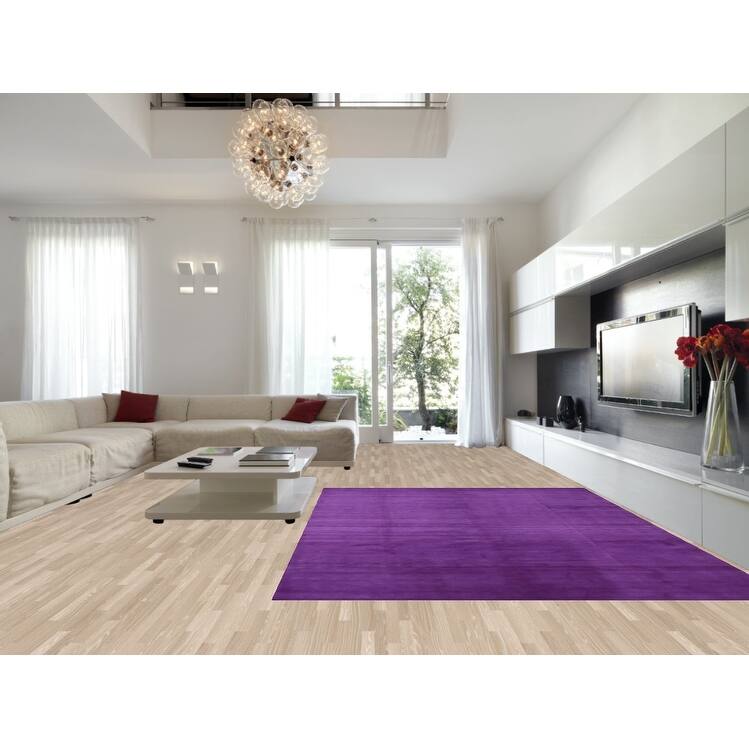 Hand Knotted Oriental 100% Wool Carpet Modern Solid Purples Gabbeh Area Rug - 12' 2'' X 9' 3''