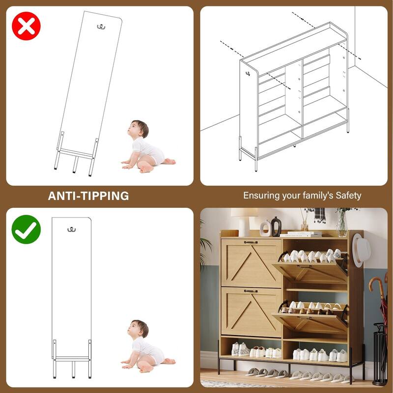 Shoe Cabinet with 4 Flip Drawer - 4 Flip Drawers