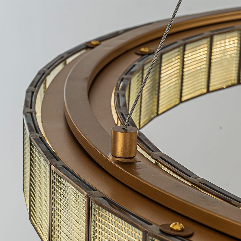 32'' Modern Halo Round Art Glass Integrated Led Chandelier Brass Art Deco Led Ceiling Light For Dining Room Living Room - W32''