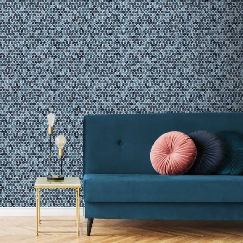 Eterna Hex 1x1 Glass Hexagon Mosaic Tile - Floor, Wall & Backsplash - 1 Sheet (0.95 Sq. ft.) - Onice Blue