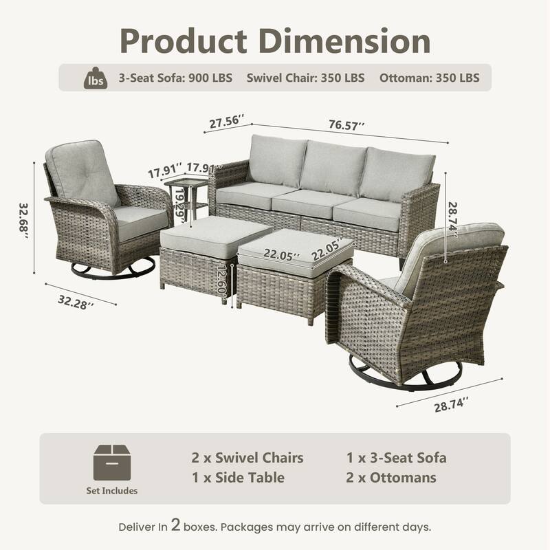 OVIOS 6-Piece Outdoor Wicker Lounge Set