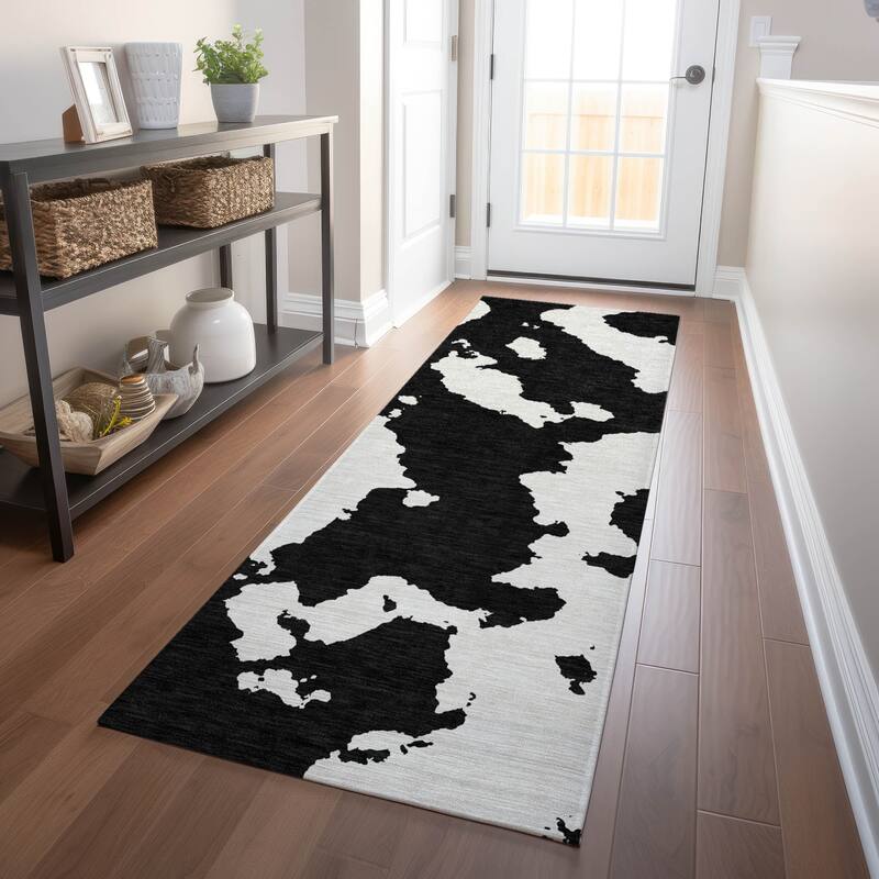 Machine Washable Indoor/ Outdoor Contemporary Abstract Chantille Rug