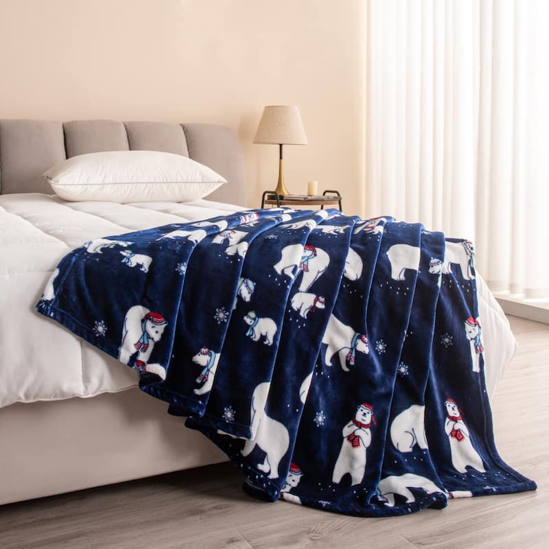 Luxurious Velvet Plush Fleece Holiday Printed Throw Blanket
