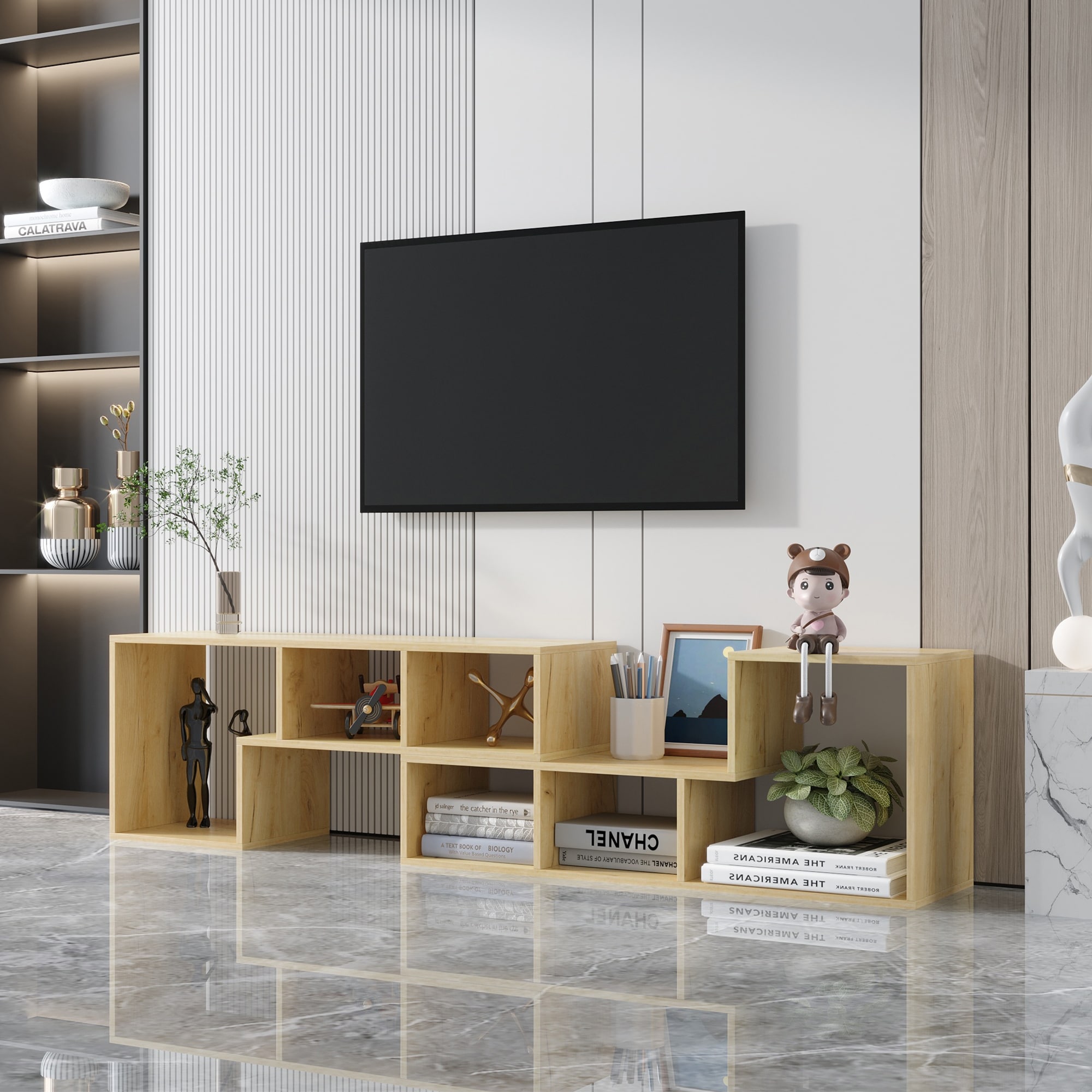 Tv stand with clearance display shelves