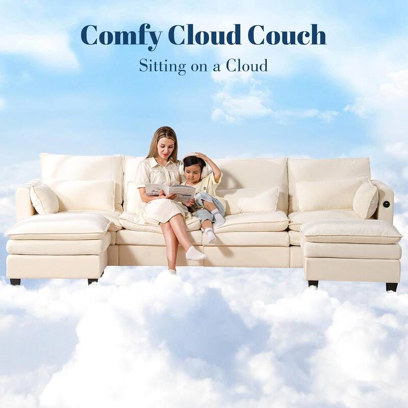 Modular Sectional Sofa L Shaped Couch, 3/4 Seat Sofa Set with Ottoman, Chenille Fabric