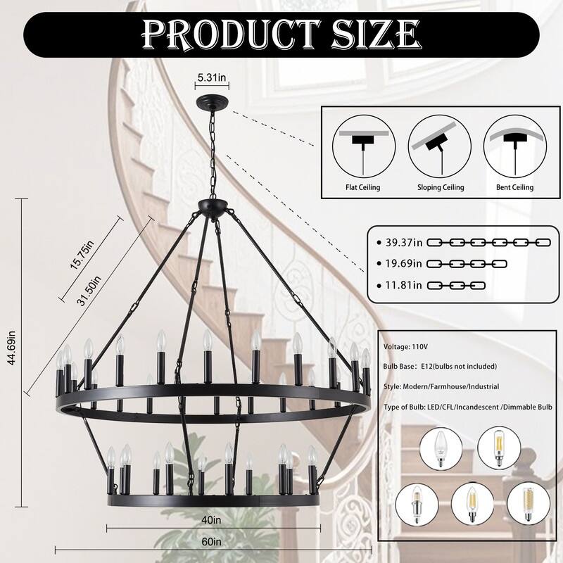 Large Black Large Wagon Wheel Chandelier Modern Farmhouse Candle Chandeliers