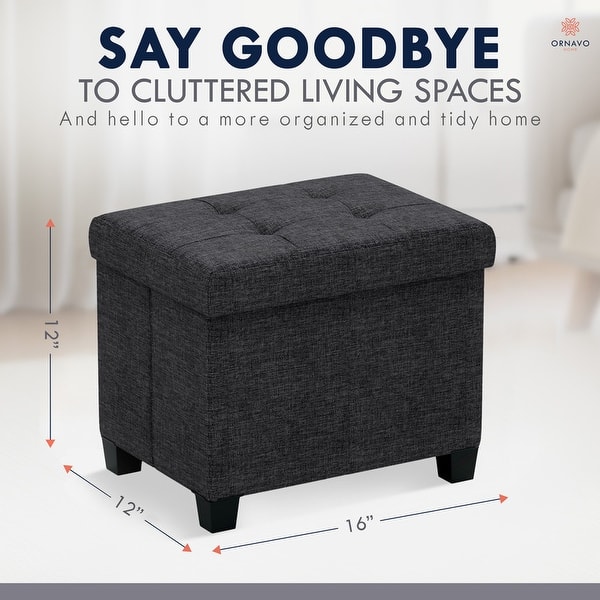 dimension image slide 2 of 5, Ornavo Home Collapsible Rectangle Small Storage Ottoman with Legs - 12" x 16" x 12"