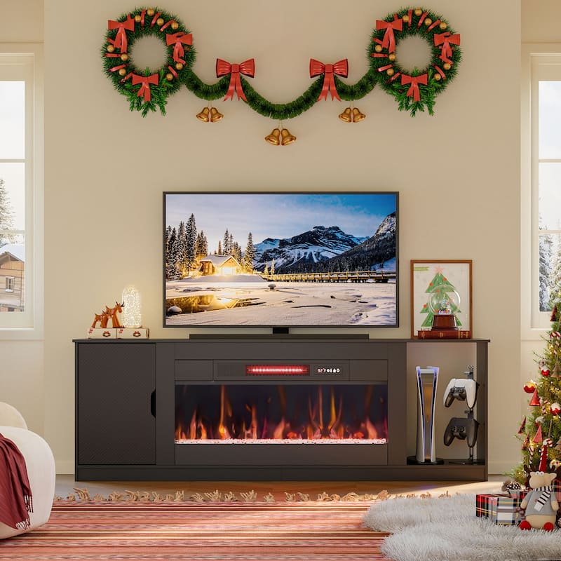 Bestier 70" TV Stand with 36" Electric Fireplace, Modern Led Electirc Fireplace TV Stand fits TV up to 80" with Storage Cabinet
