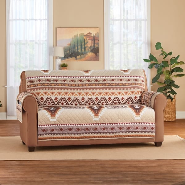 Quilted Neutral Southwest Aztec Furniture Cover Loveseat Bed Bath