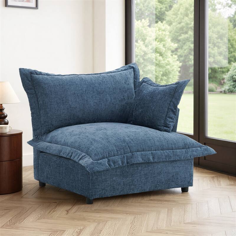 40"W Oversized Upholstered Chenille Comfy Cloud Corner Accent Chair - Right Facing - Navy