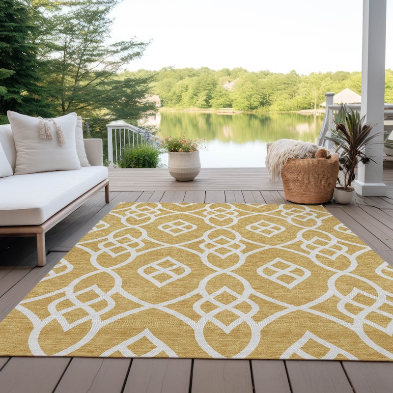 Machine Washable Indoor/ Outdoor Chantille Modern Trellis Rug - Gold - 10' x 14'