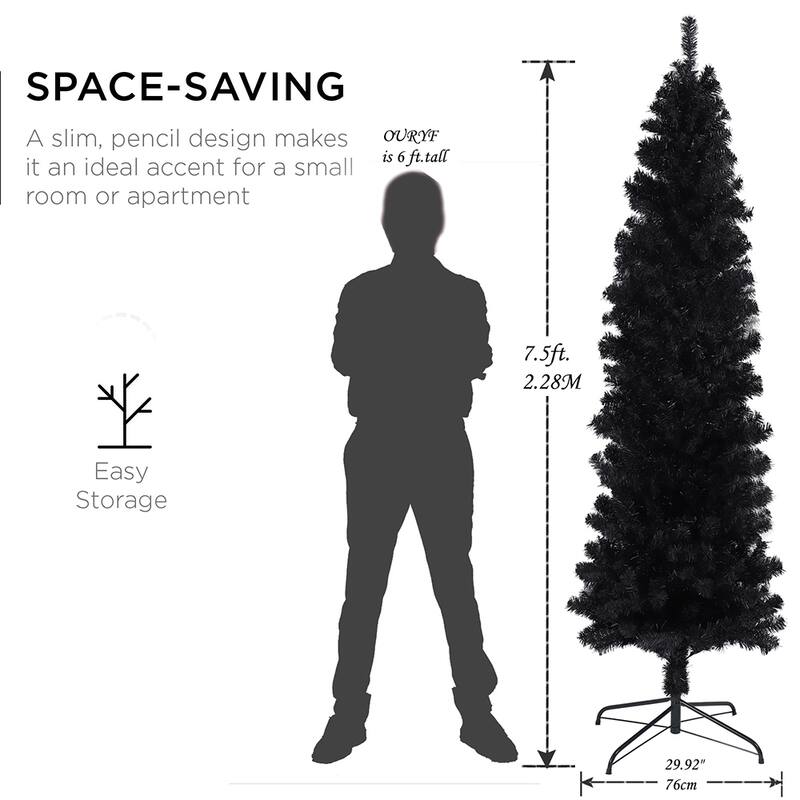7.5Ft Black Artificial Halloween Christmas Pencil Tree for Home Decor - Halloween Christmas Decorations
