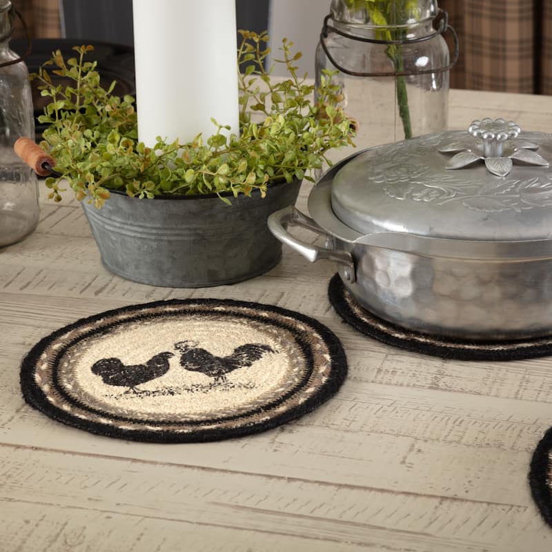 Sawyer Mill Charcoal Poultry Jute Trivet 8 - Trivet 8 - Trivet 8 - Bleached White/Asphalt/Grey Taupe