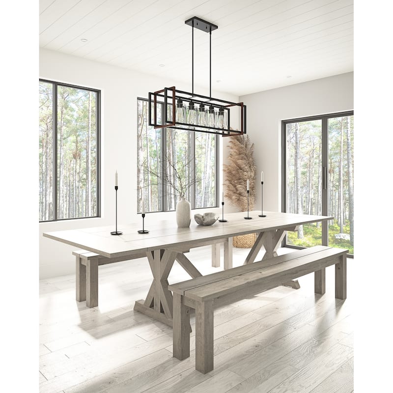 Industrial Black 5-Light Rectangular Iron Frame Kichen Island Pendant Lighting Fixture