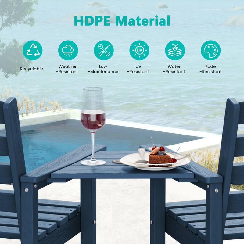 HDPE 2-Piece High Bar Stool Set with Umbrella-Compatible Connecting Panel