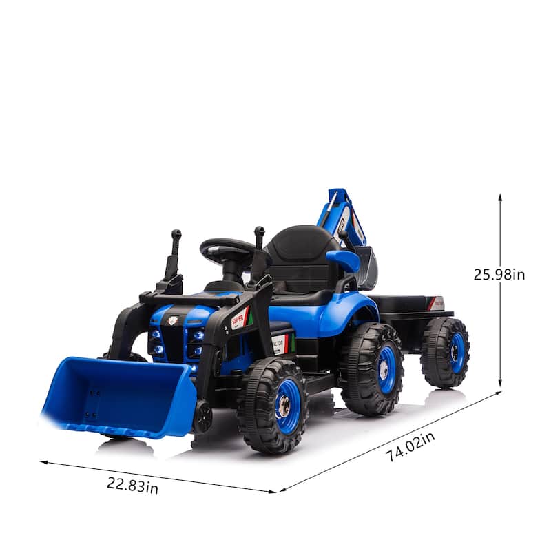 24V Kids Electric Ride-On Tractor Toy with 4-in-1 Attachments, Remote Control & Music - Blue