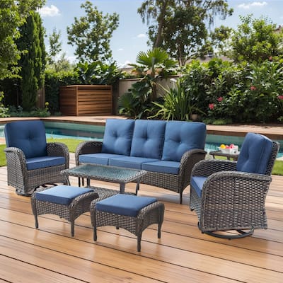 Gymojoy 7-Piece Outdoor Wicker Patio Furniture with 3 Seat Sofa & Swivel Chair, Coversation Set with Water Resistant Cushions