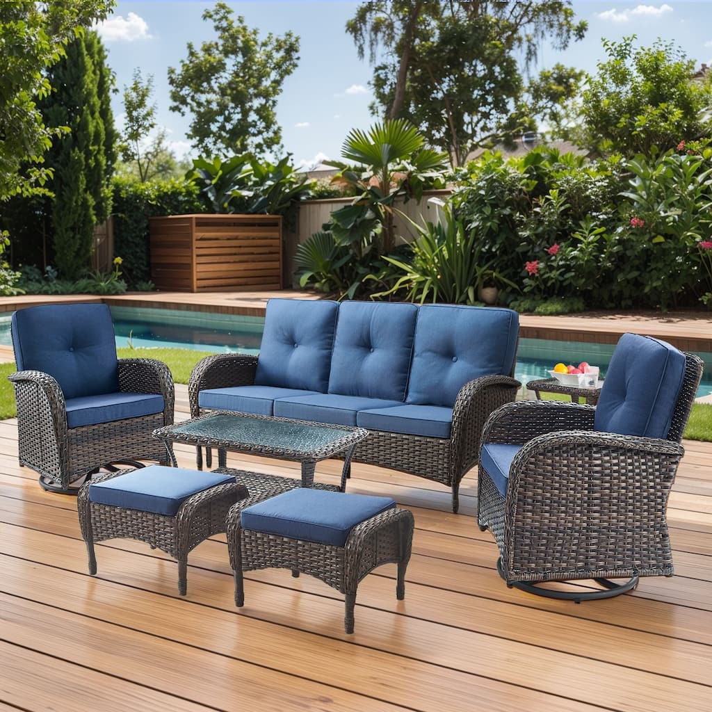 Gymojoy 7-Piece Outdoor Wicker Patio Furniture with 3 Seat Sofa & Swivel Chair, Coversation Set with Water Resistant Cushions
