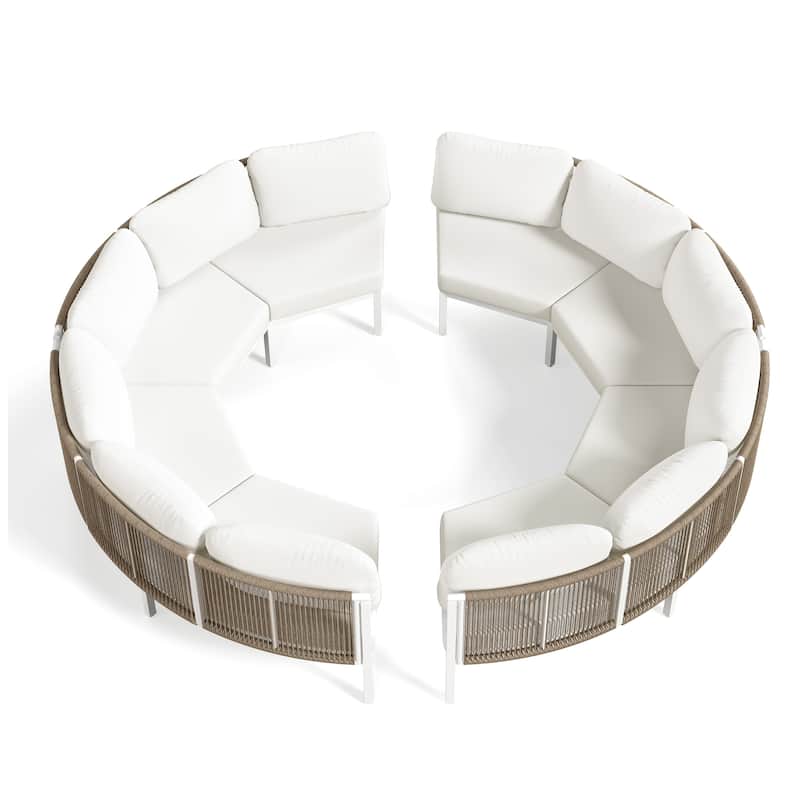 Outdoor Patio Furniture PE Rattan Wicker Half Round Curved Sofa Sectional Set