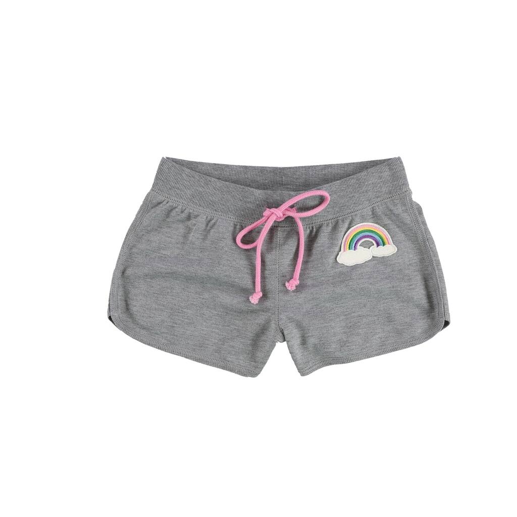P.J. Salvage Girls Rainbow Patch Pajama Shorts, Grey, 10