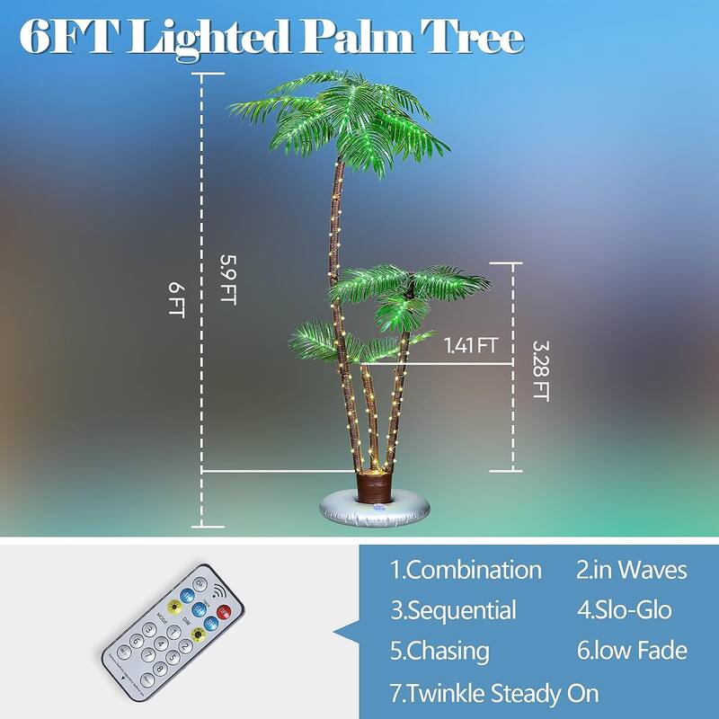 Lighted Palm Tree 6' for Outside Patio Yard Party Pool