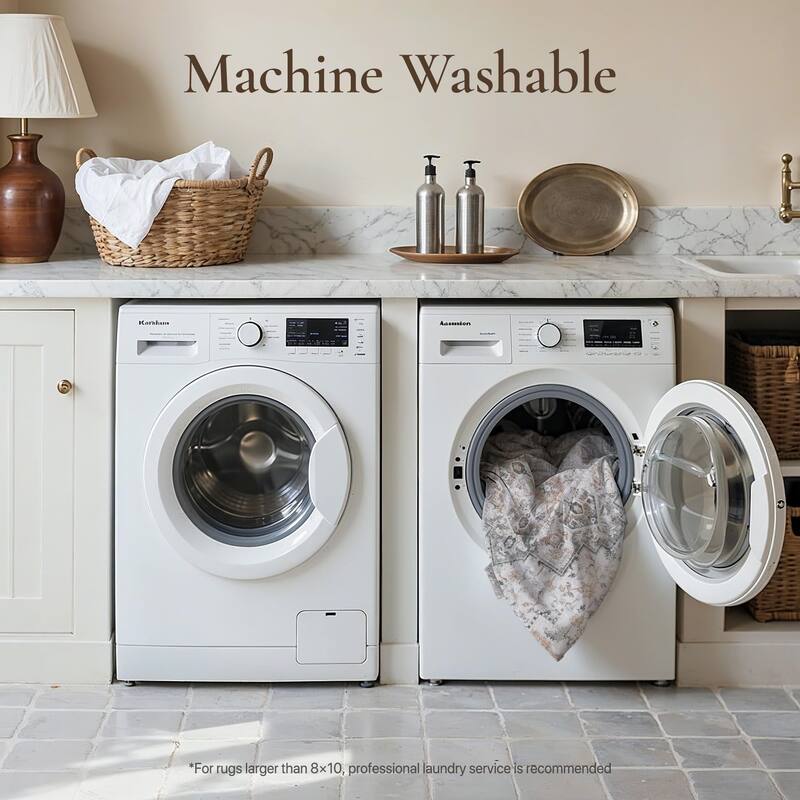 Mcow Vintage Light Taupe Brown Floral Low Pile Machine Washable Runner Rug