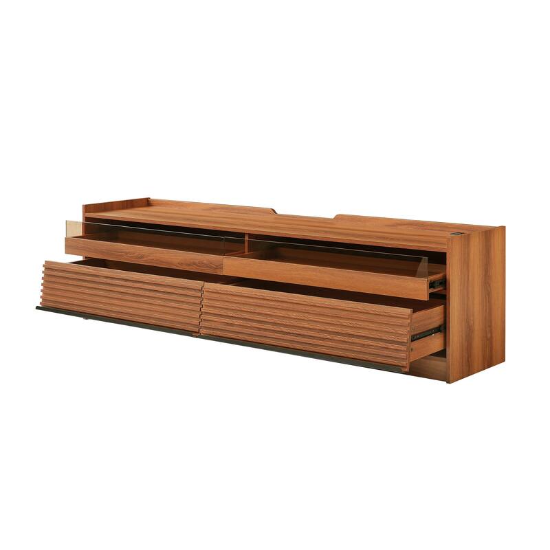 LED TV Stand for TVs up to 80" Wood TV Console with 4 Storage Drawer Media Console Table with Built-in Charging Ports