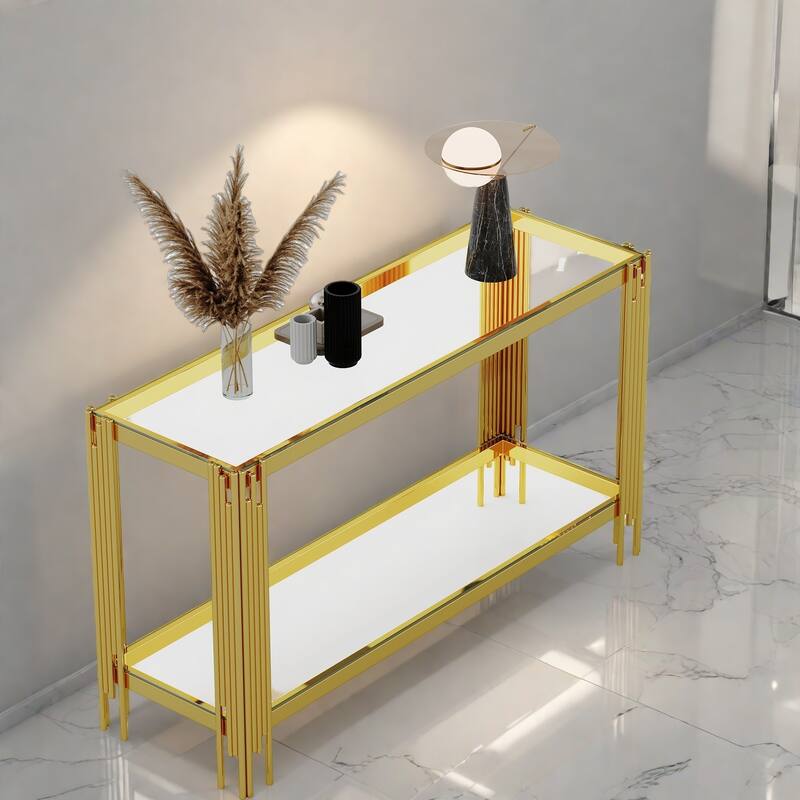 47.24"Metal Console Table with Two-Tier Design and Stainless Steel Frame - Gold