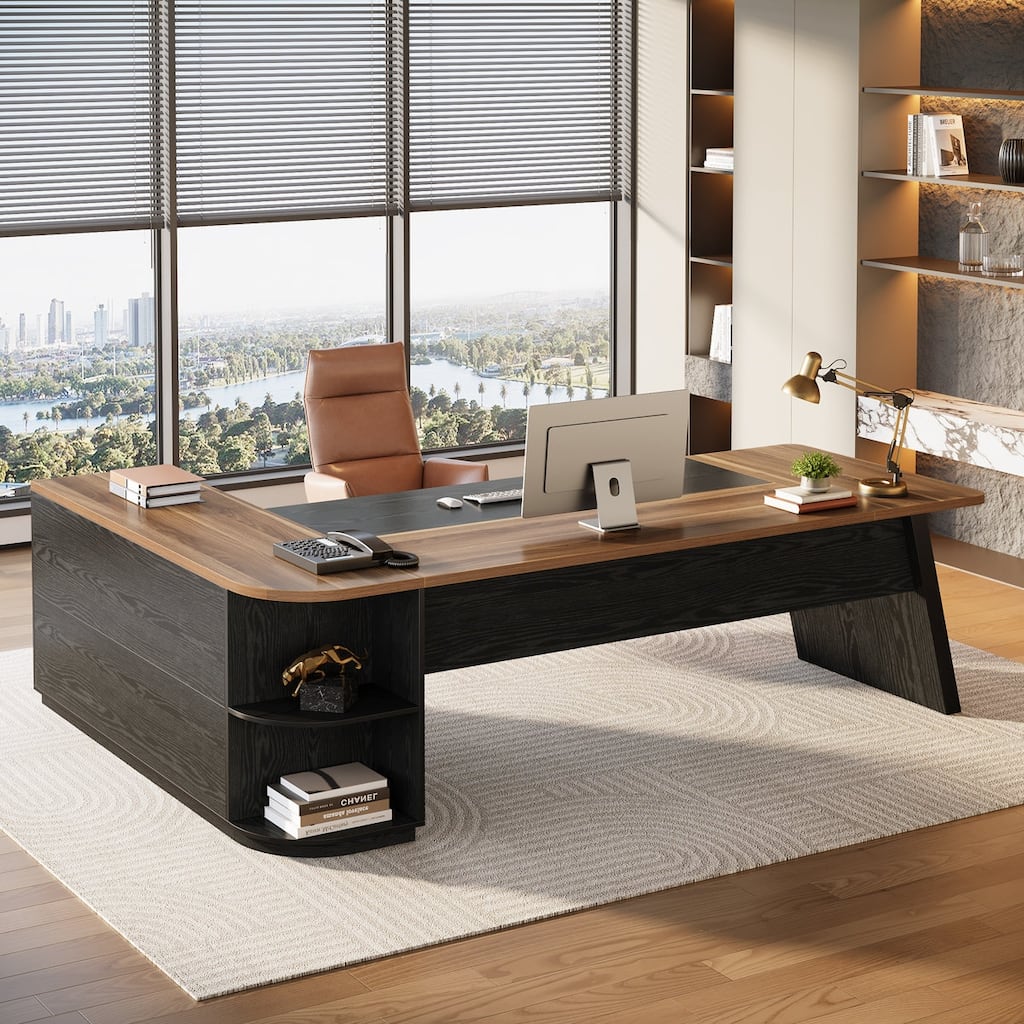 78.7 Inch L-Shaped Executive Desk, Large Office Desk with Cabinet