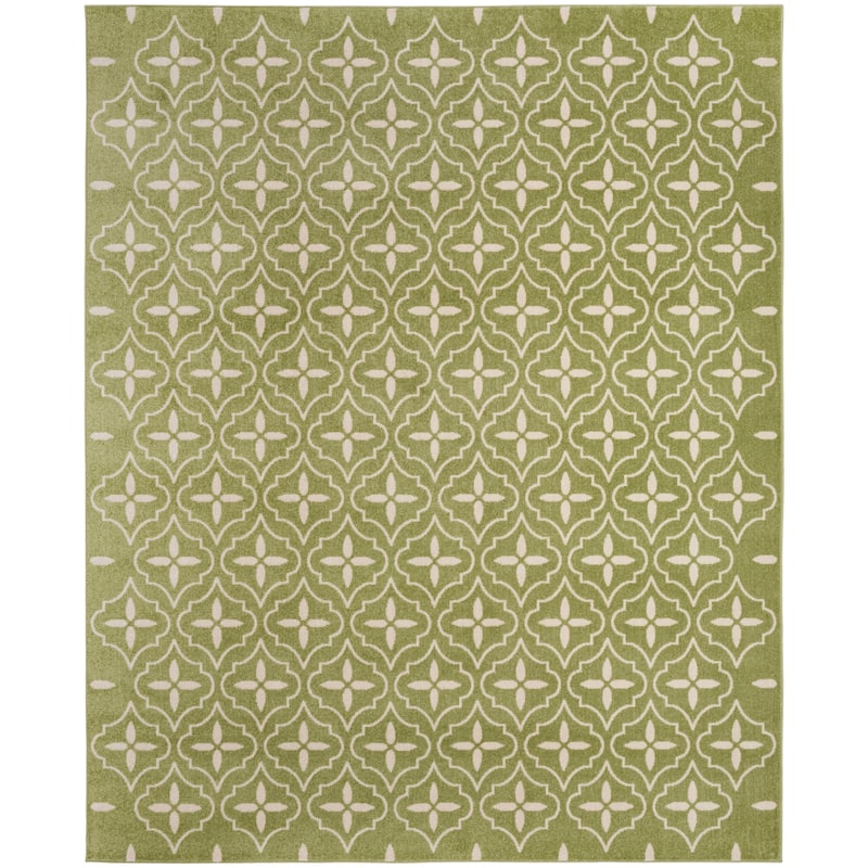 Nourison Sandy Indoor / Outdoor Blue Moroccan Area Rug - 5' x 7' - Green/Ivory