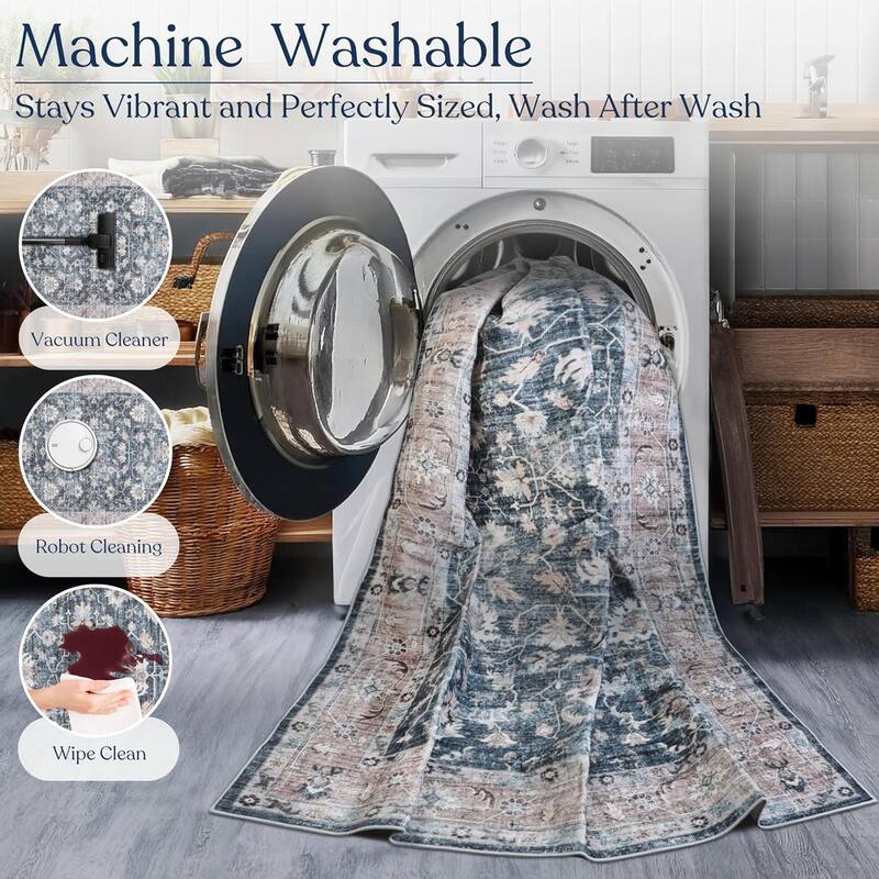 Delara Machine Washable Area Rug, Soft & Durable, Non-Slip Backing, Eco- Friendly GRS certified