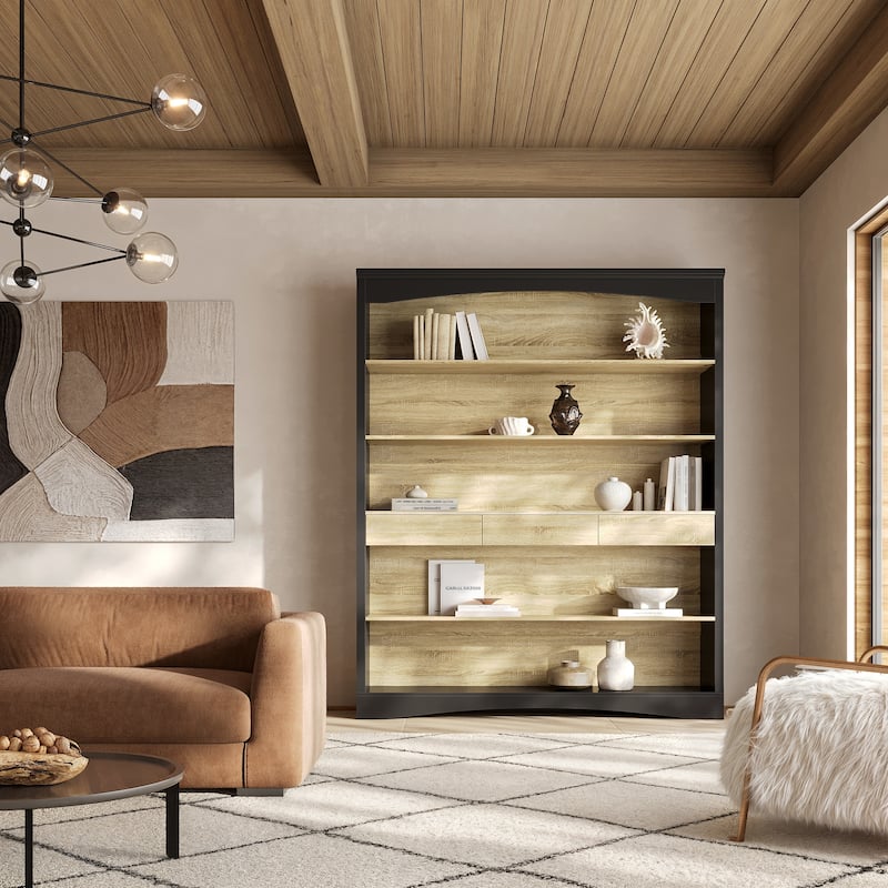 65" Tall Bookshelf with Drawers, Extra-Wide Storage Shelf Unit, Adjustable Wood Bookcase, Modern Display Cabinet