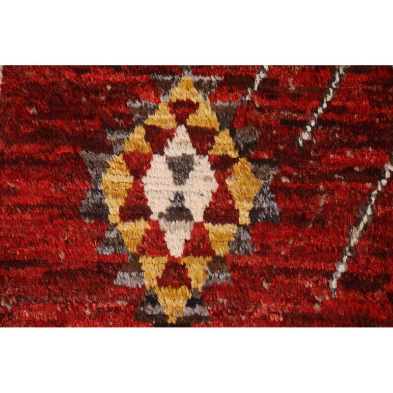 Hand Knotted Oriental 100% Wool Carpet Modern Tribal Red Moroccan Area Rug - 10' 3'' X 6' 7''