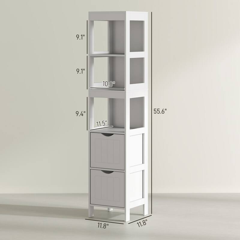 55.6" Tall Bathroom Narrow Floor Storage Cabinet