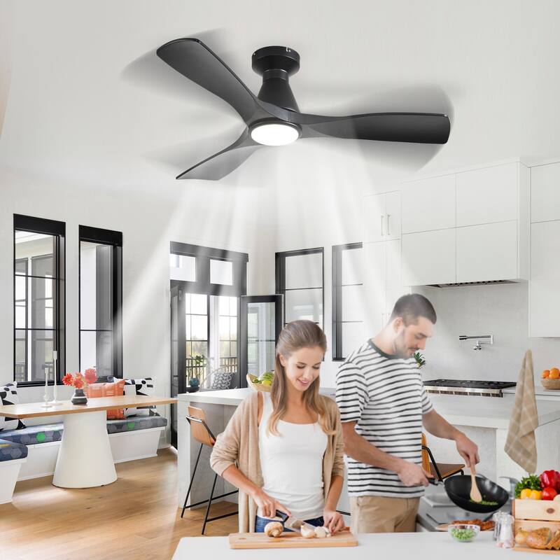 Ceiling Fans with Lights and APP: Flush Mount Low Profile Ceiling Fan for Bedroom - Dimmable Indoor Outdoor Fan