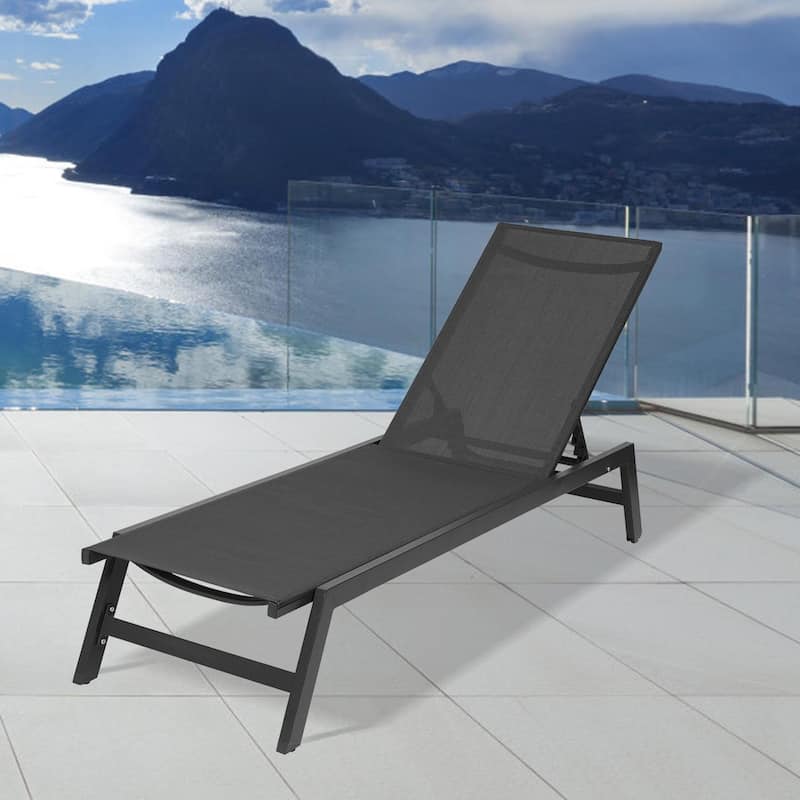 Outdoor Chaise Lounge Chair with Adjustable Aluminum Recliner - Black