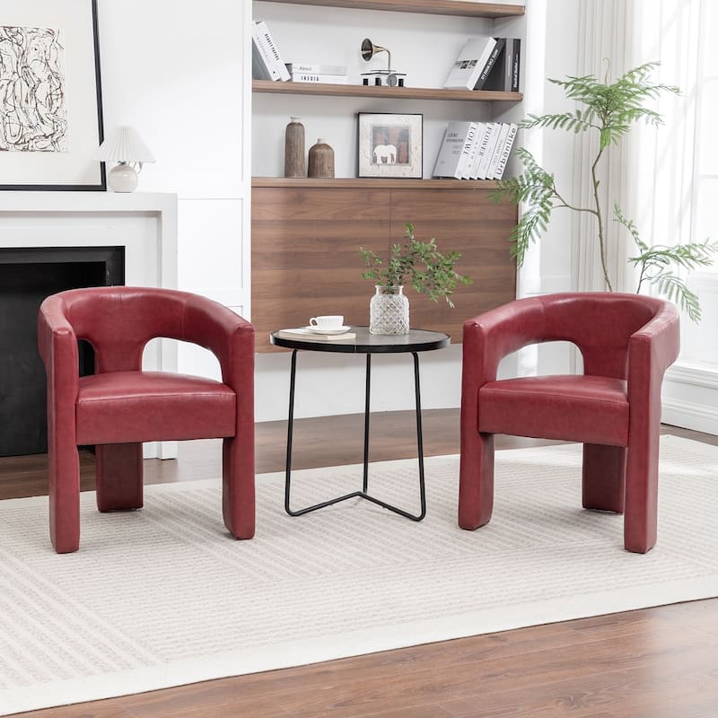 SEYNAR Modern Glam PU Leather Upholstered Dining Chair, Open-Back Accent Chair Set of 2 - Red